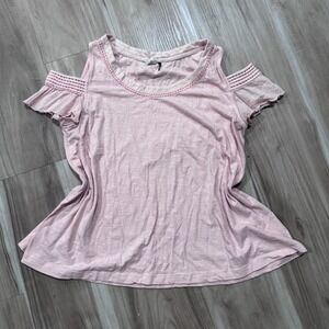 Anthropologie AKEMI + KIN Pink‎ Cold Shoulder Ruffle Sleeve Shirt Top Size XS t2
